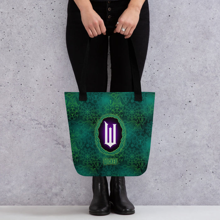 Lifestyle shot of the Wicked tote bag folded and resting flat to show its everyday shopper shape