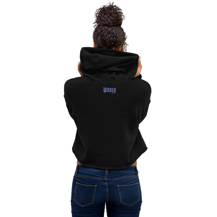Wicked For Good Cropped Hoodie showing raw hem and drawstrings