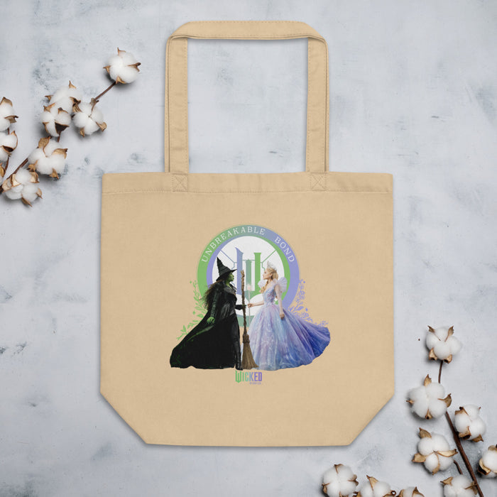 Back view of Wicked organic cotton tote bag in oyster color