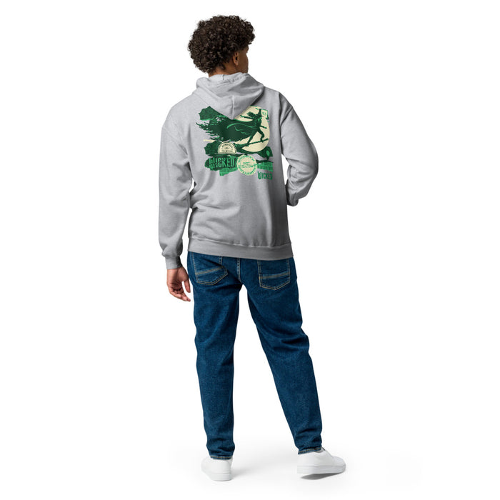 Close-up of Wicked Witch graphic on zip up hoodie