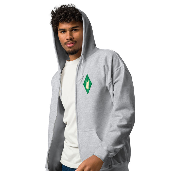 Wicked For Good zip up hoodie fold and detail view