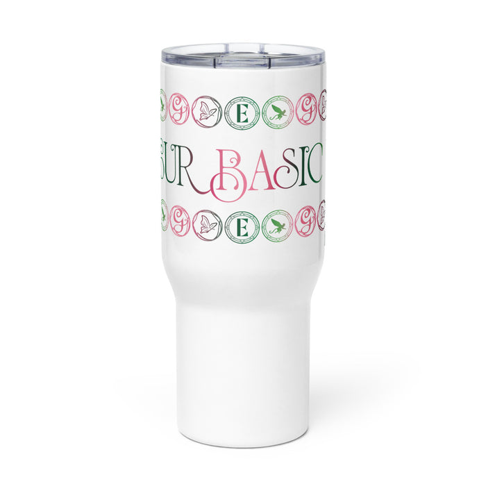 Front view of the Wicked 25 oz travel mug showing the bold black and pink typography