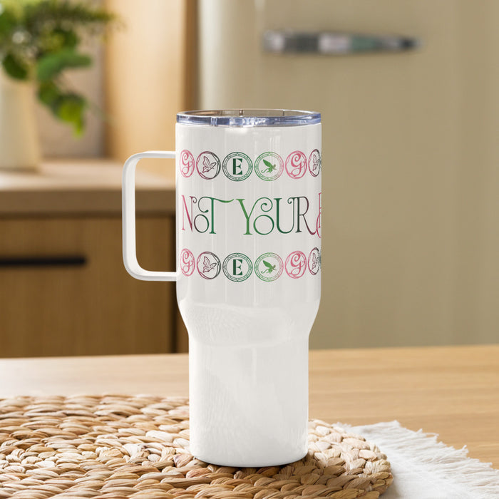 Back view of the solid white travel mug showing the smooth insulated finish