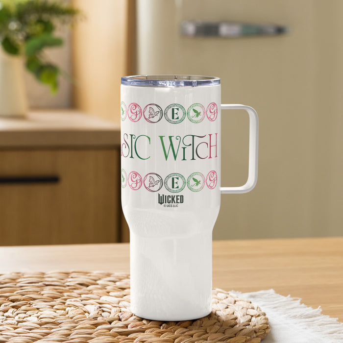 Travel mug shown with its lid detached to display the wide rim and inner construction