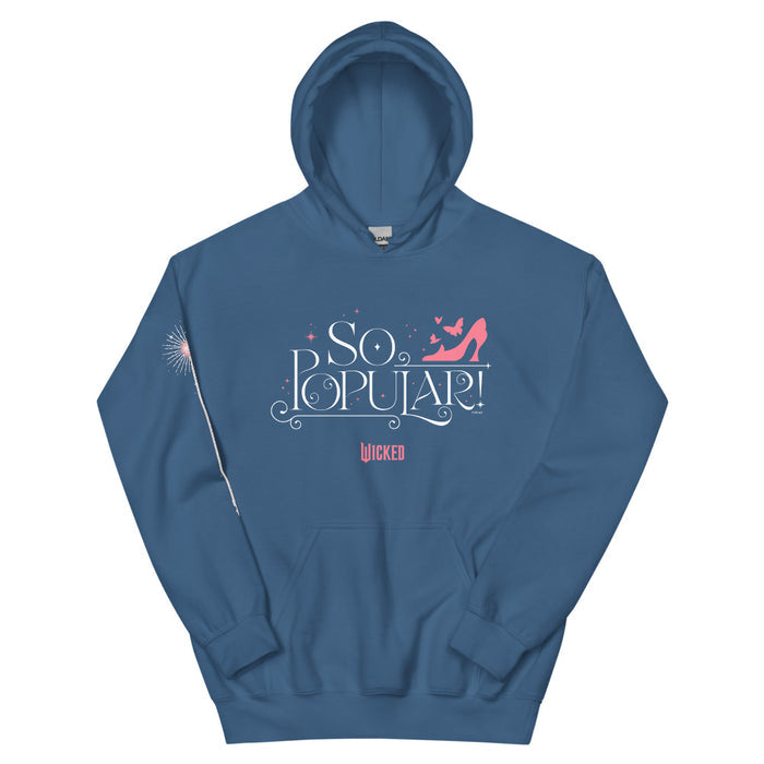 Wicked So Popular hoodie shown from the front view in indigo blue