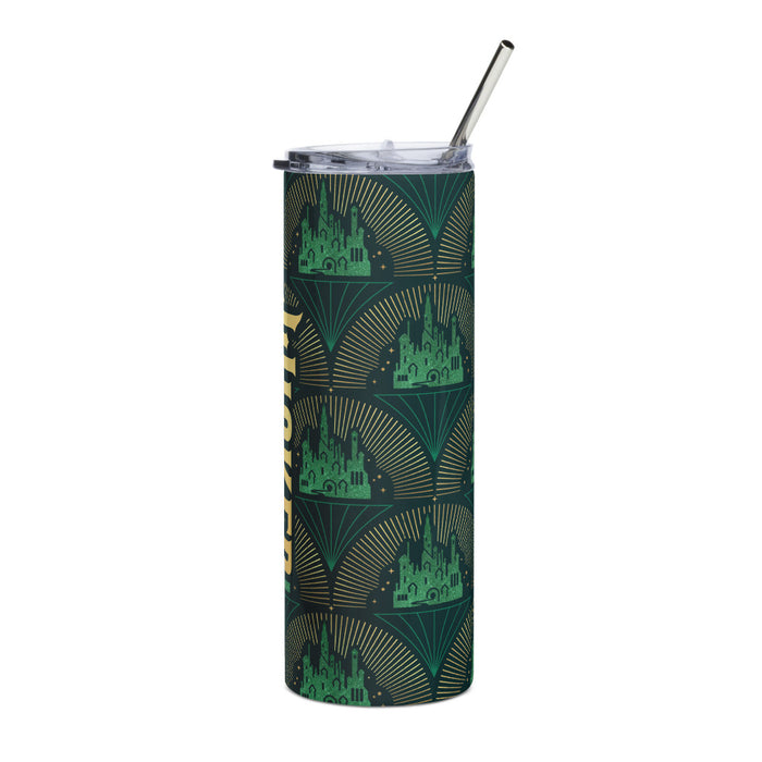 Front view of the Wicked stainless steel tumbler featuring the glossy white surface and matching lid
