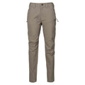 Tan tactical pants with a front button, belt loops, and zippered thigh pockets.