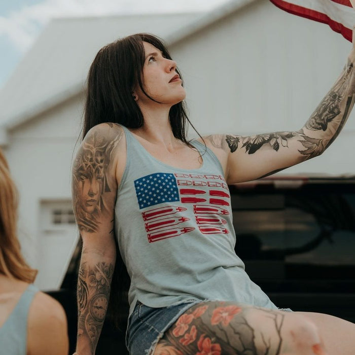 Women's Ammo Flag 2.0 Flowy Tank - Stonewash Denim