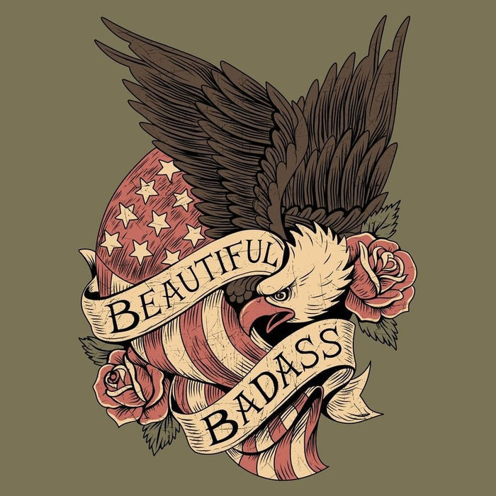 Grunt Style Women's Beautiful Badass Revolution Slim Fit T-Shirt - Military Green artwork