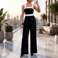 Women's Black White Jumpsuit Square Neck Contrast Trim Evening Elegant Style