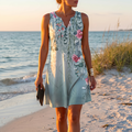 Women's Dresses Summer Fashion Stitching V Neck Loose Bohemian Vacation Woman Basic sleeveless Vestidos