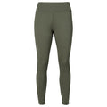 Olive green high-waisted leggings with a V-shaped front waistband seam and textured fabric.