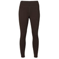 Dark brown high-waisted leggings with visible flatlock seams.