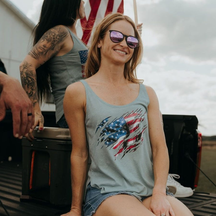 Women's Still Standing Flowy Tank - Stonewash Denim