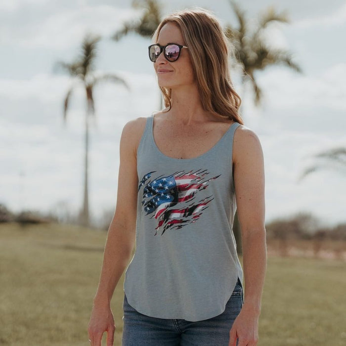 Women's Still Standing Flowy Tank - Stonewash Denim