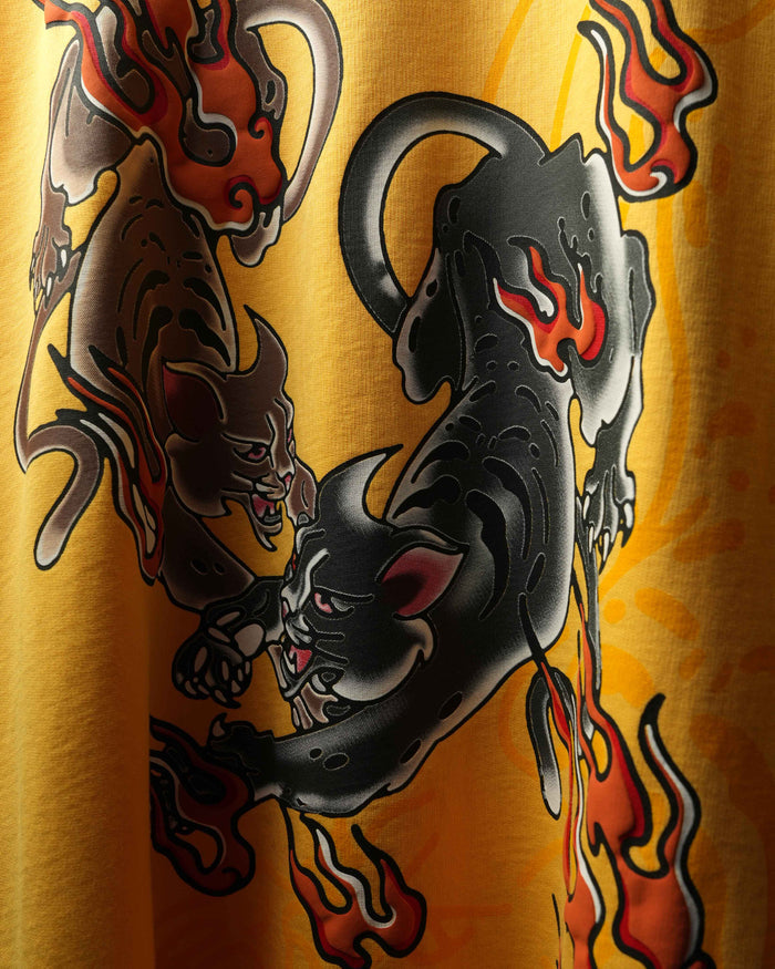 Twin Panthers Art Work Yellow T-Shirt